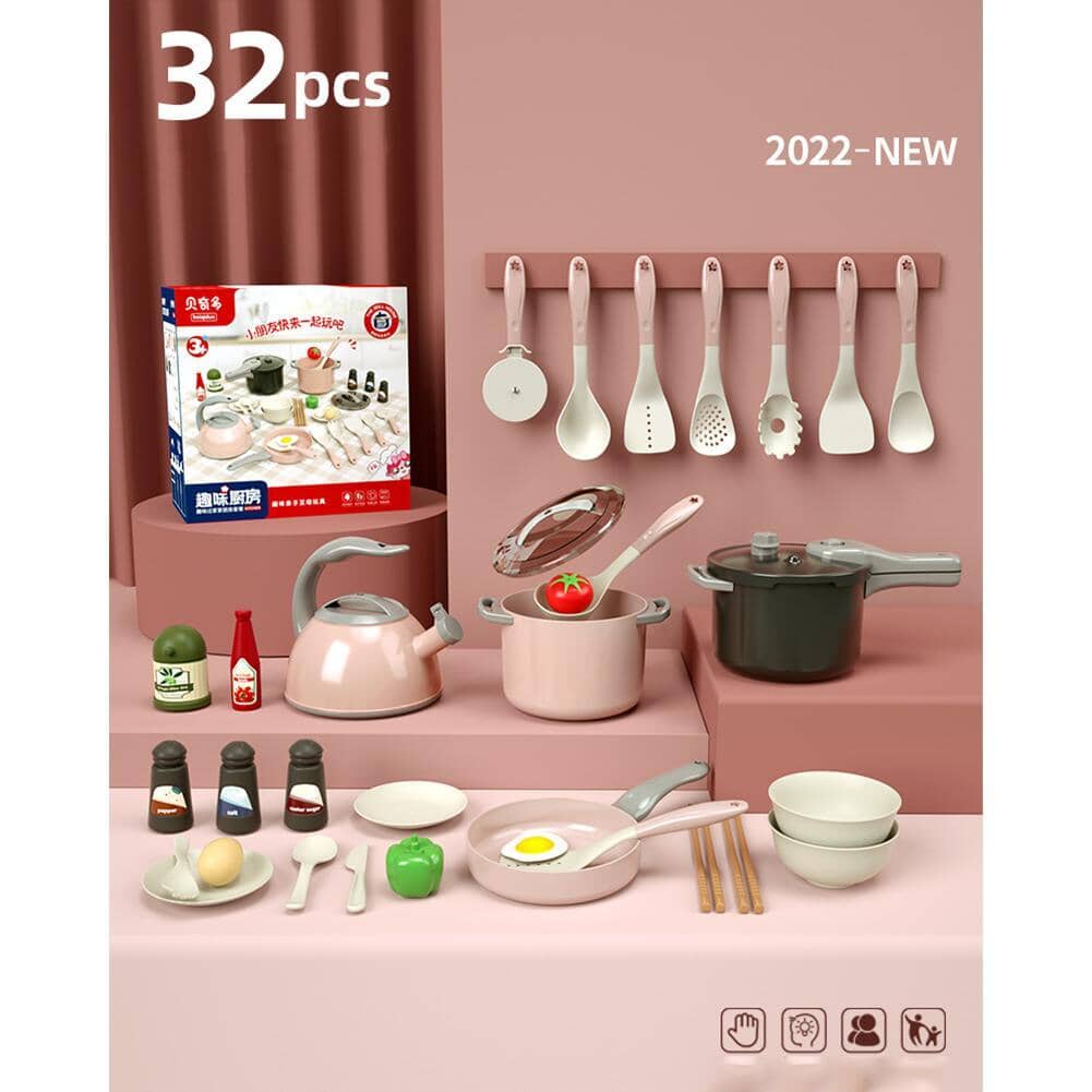 Brinquedo Simulador de Cozinha Infantil Brinquedo Infantil Franco Center 32 Peças - Rosa 