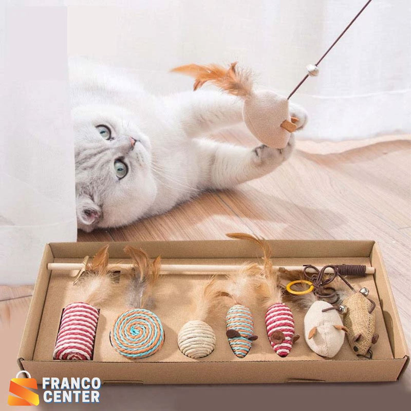 Varinha Interativa de Penas para Gatos - Conjunto de 7 Peças Brinquedo para Pet, Gato, Felinos. Franco Center 